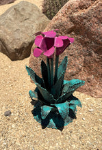 Load image into Gallery viewer, metal blooming agave sculpture - turquoise with pink bloom
