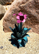 Load image into Gallery viewer, blooming agave yard art - turquoise with pink bloom