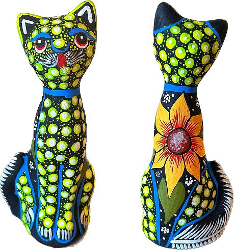 hand painted cat figurine lime green