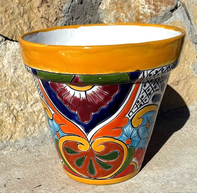 orange ceramic planter pots Hand Painted Talavera Orange Blue Green Planter – Decor Unique