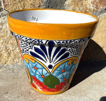 Load image into Gallery viewer, hand painted talavera orange blue green pot