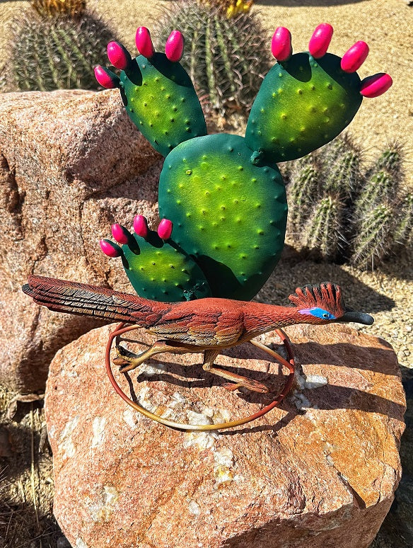 prickly pear cactus art Roadrunner Cactus Metal Yard Art