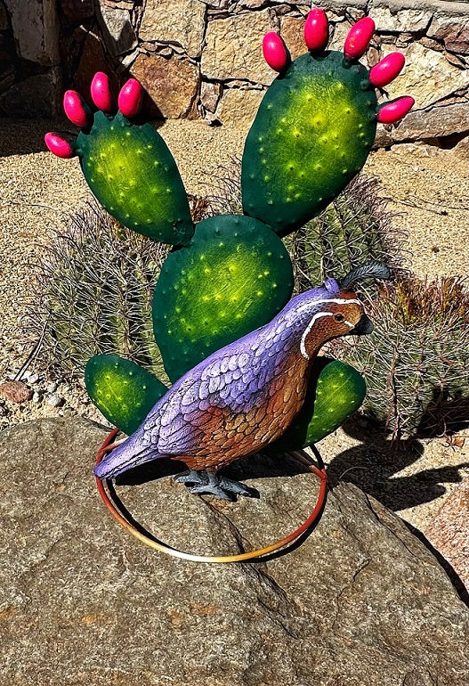 metal prickly pear cactus Cactus and Quail Metal Art