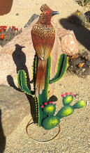 Load image into Gallery viewer, roadrunner on saguaro cactus yard art