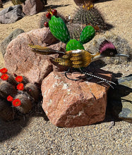 Load image into Gallery viewer, Roadrunner Running By Nopal Cactus Metal Yard Art