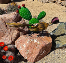Load image into Gallery viewer, Roadrunner Running By Nopal Cactus Metal Yard Art