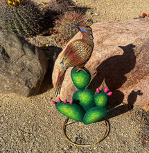 Load image into Gallery viewer, roadrunner on nopal yard art