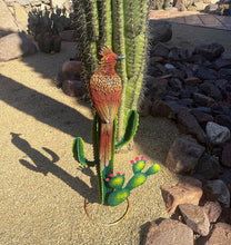 Load image into Gallery viewer, roadrunner on saguaro cactus yard art