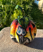Load image into Gallery viewer, talavera pumpkin with black cat