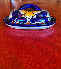 Load image into Gallery viewer, talavera butter dish blue and yellow
