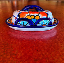 Load image into Gallery viewer, talavera butter dish orange blue