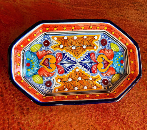 talavera octagon serving bowl orange border