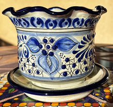 Load image into Gallery viewer, talavera planter with saucer blue and white - f