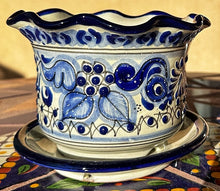 Load image into Gallery viewer, talavera planter with saucer blue and white - g
