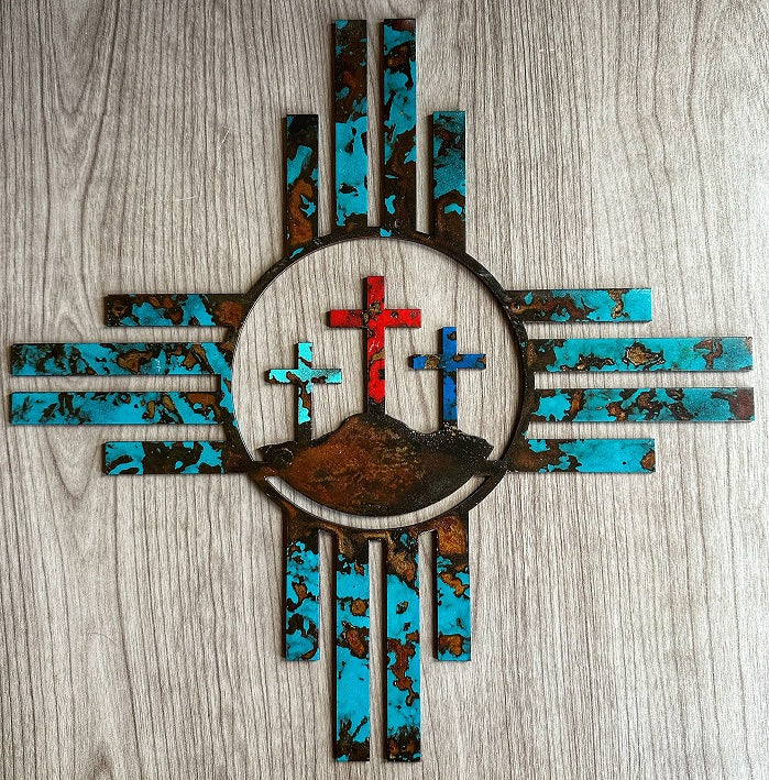 Zia With Three Crosses Metal Wall Art - 4 – Decor Unique