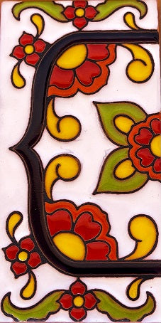 Talavera House Numbers - Red Flowers