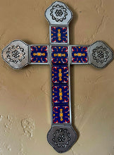Load image into Gallery viewer, talavera tile tin cross - blue