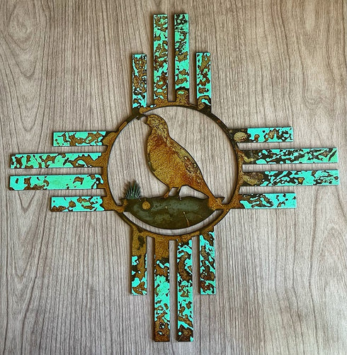zia with quail metal wall decoration - turquoise 3