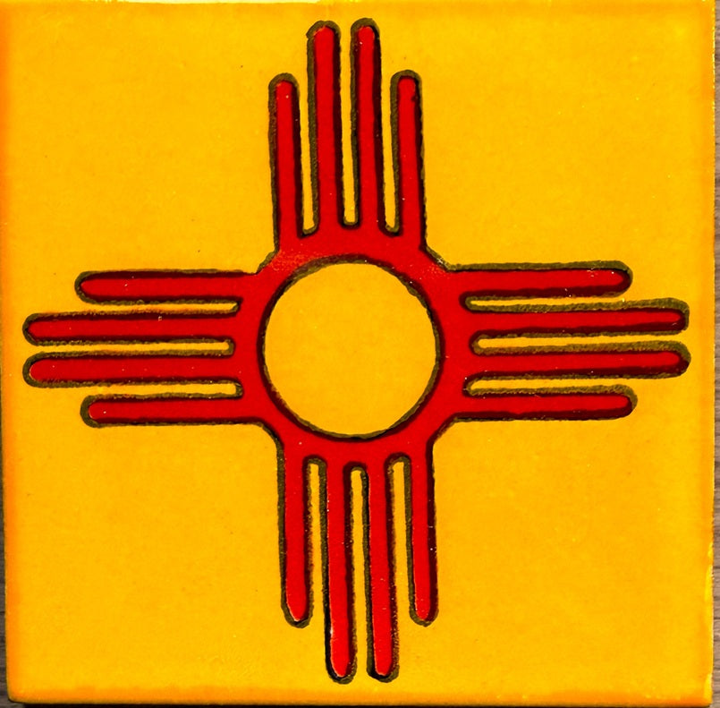 ceramic yellow tile with new mexico red zia