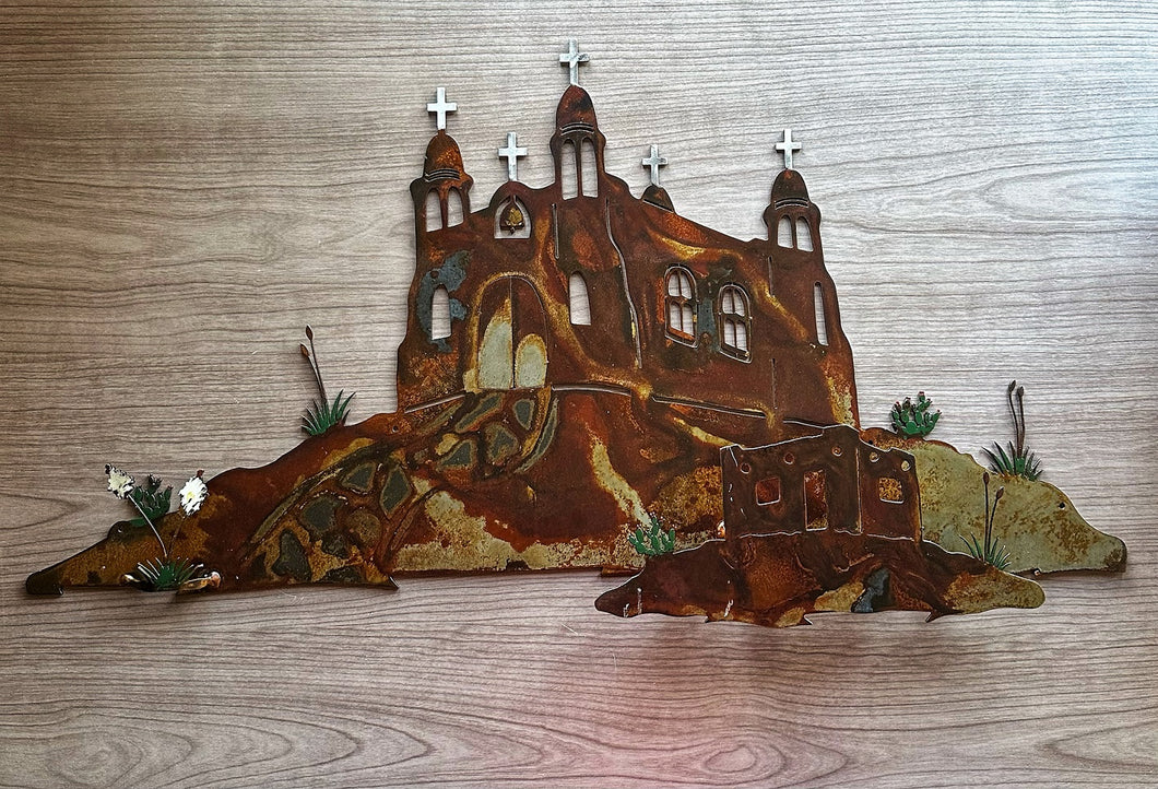 Southwest Mission Church Metal Art Handcrafted in New Mexico for Home Decor, Patio Decor, Garden Décor