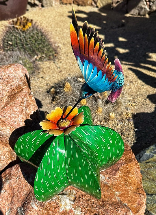 barrel cactus hummingbird metal art