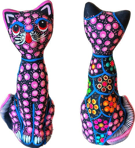 hand painted cat figurine pink and black