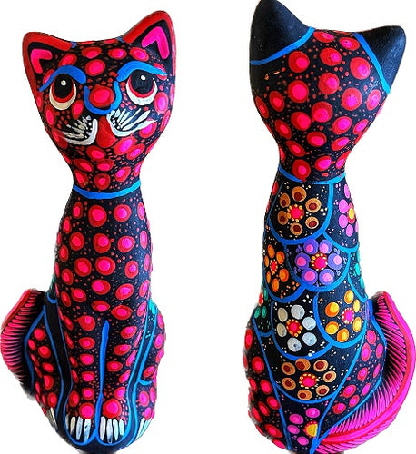 hand painted cat figurine pink poka dots