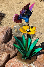Load image into Gallery viewer, hummingbird agave metal yard art yellow flower
