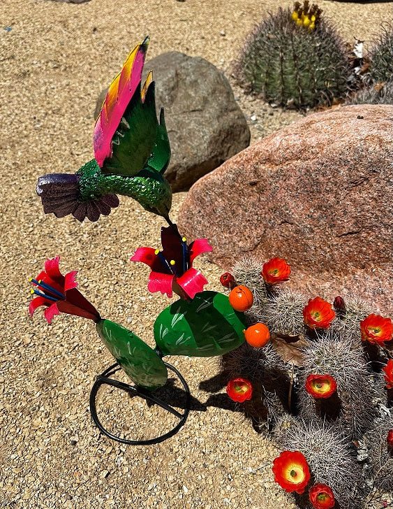 Nopal Cactus Hummingbird 3-D Metal Art