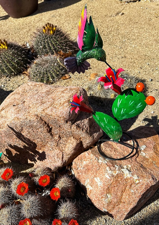 Nopal Cactus Hummingbird 3-D Metal Art