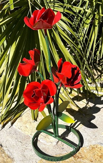 metal rose flower bouquet-red