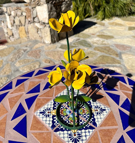 metal rose bouquet yellow