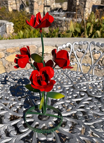 metal rose bouquet red