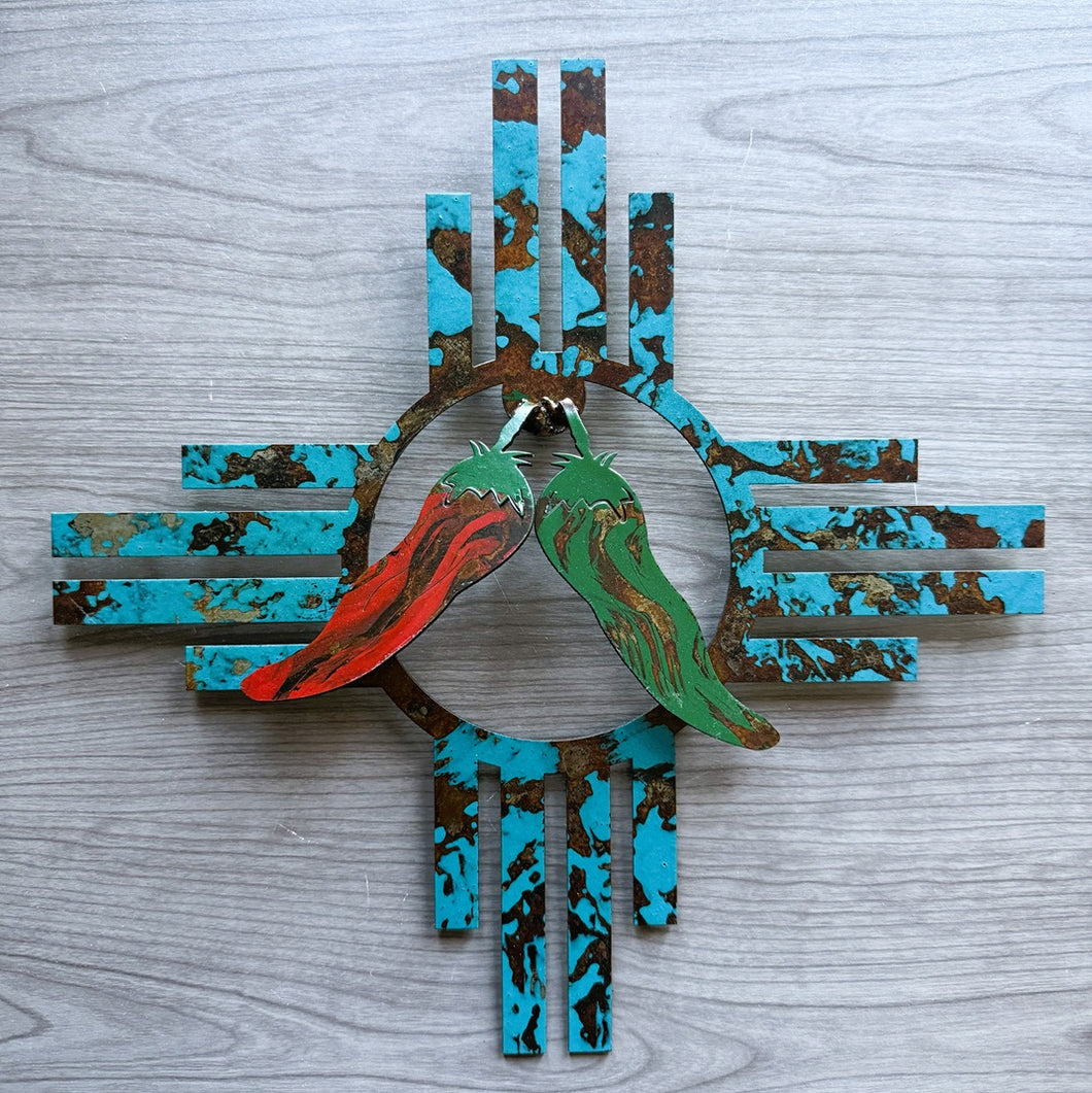 new mexico zia with red and green chiles