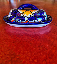 Load image into Gallery viewer, talavera butter dish blue and yellow
