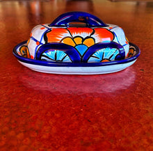 Load image into Gallery viewer, talavera butter dish orange blue
