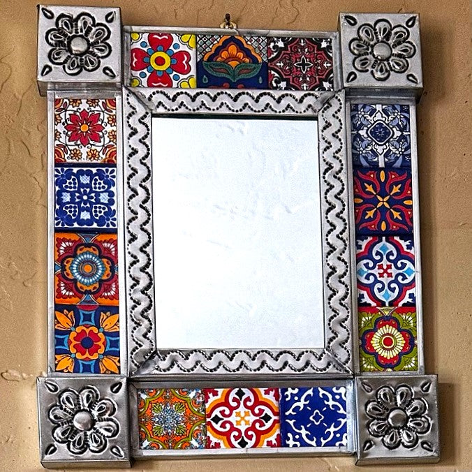 talavera multicolor tile tin mirror-c