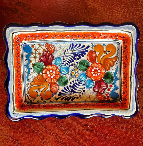 talavera rectangular bowl orange border