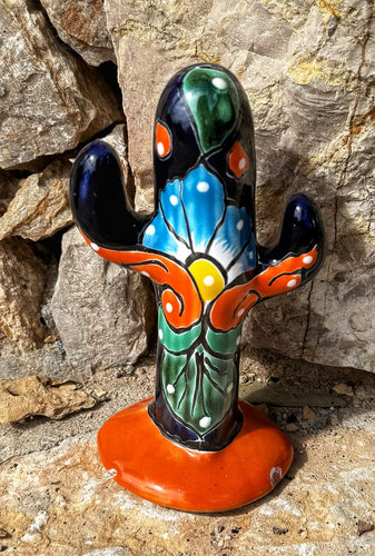 colorful talavera saguaro cactus sculpture -sm d