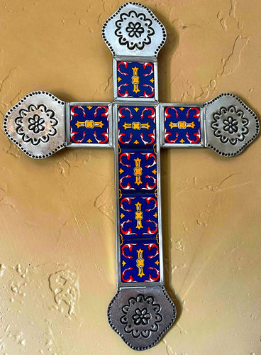 talavera tin cross blue