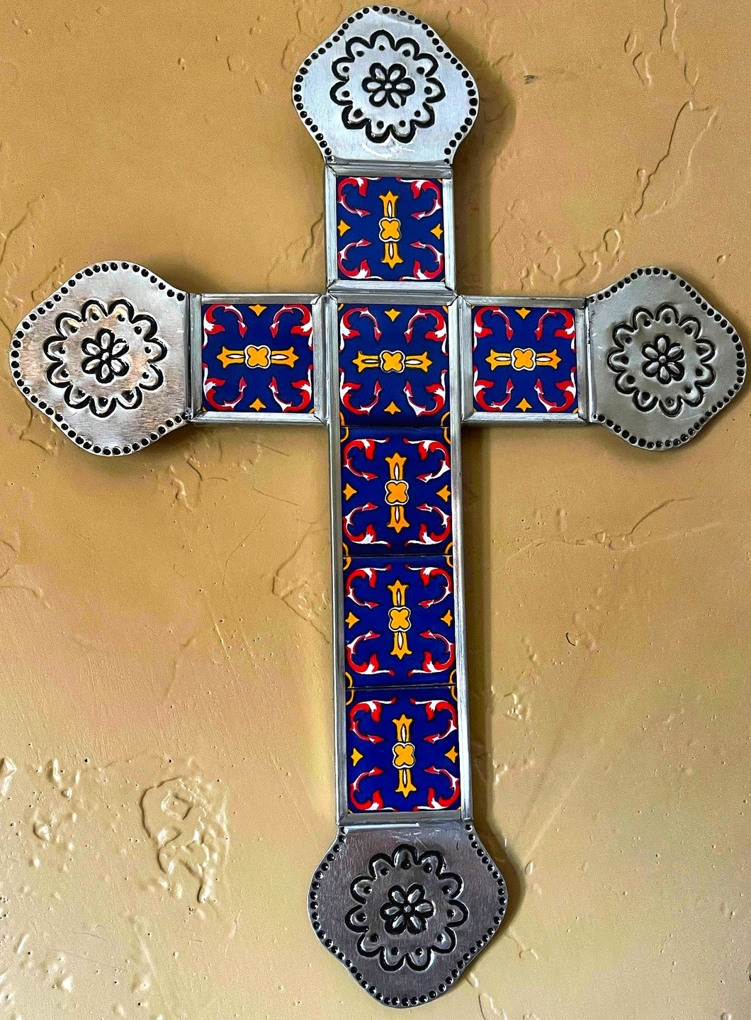 talavera tin cross blue