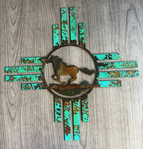 New Mexico Zia Sun With Wild Horse Wall Art