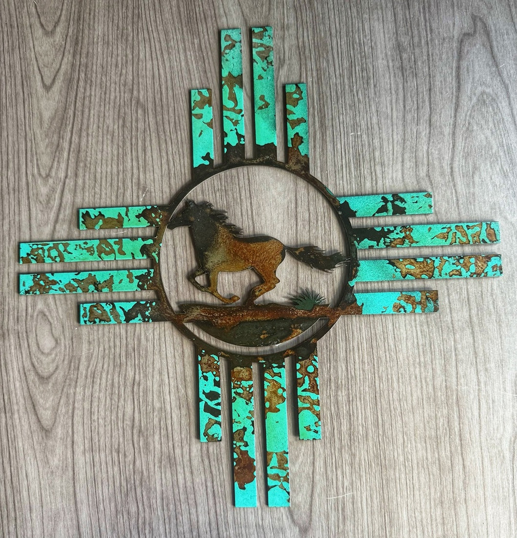 New Mexico Zia Sun With Wild Horse Wall Art