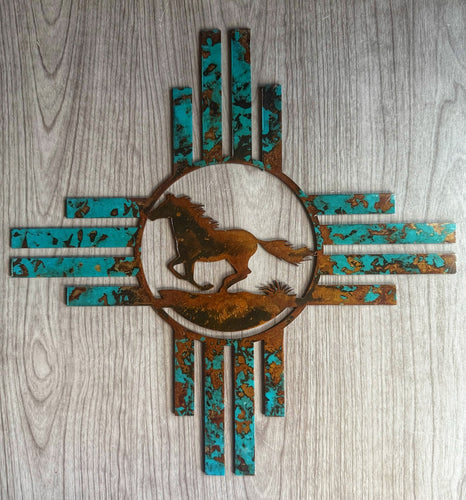 Zia Sun with  Wild Horse Metal Wall Art