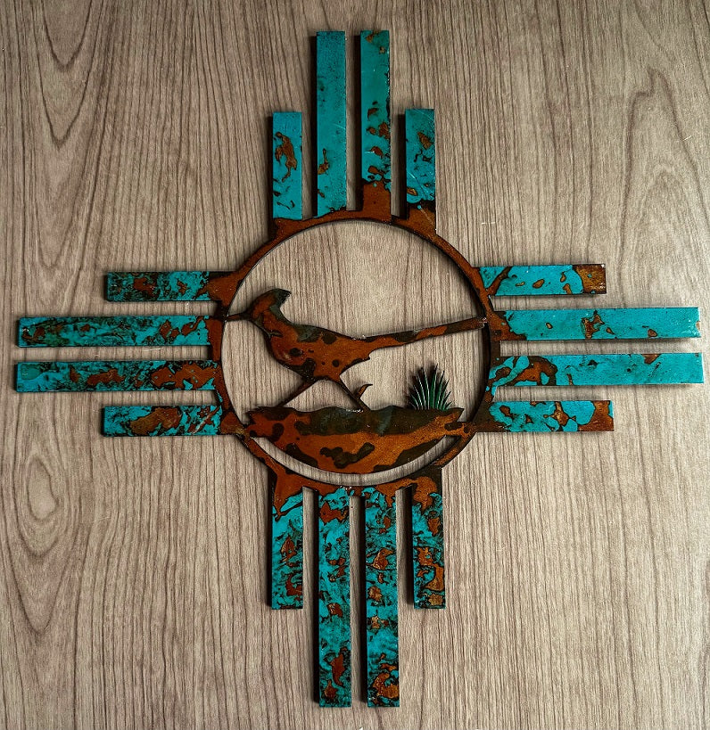 zia with roadrunner metal wall decor