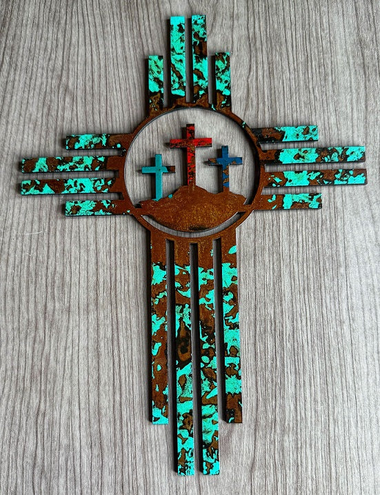 Zia With Three Crosses Metal Wall Art Mini - 3