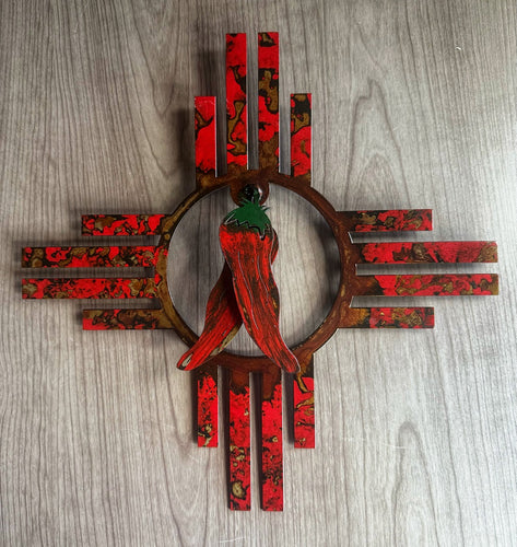 zia with chile metal wall decoration - red 