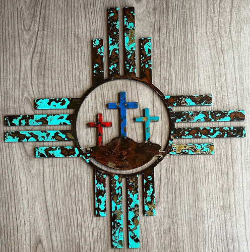 zia with three crosses metal wall art 3