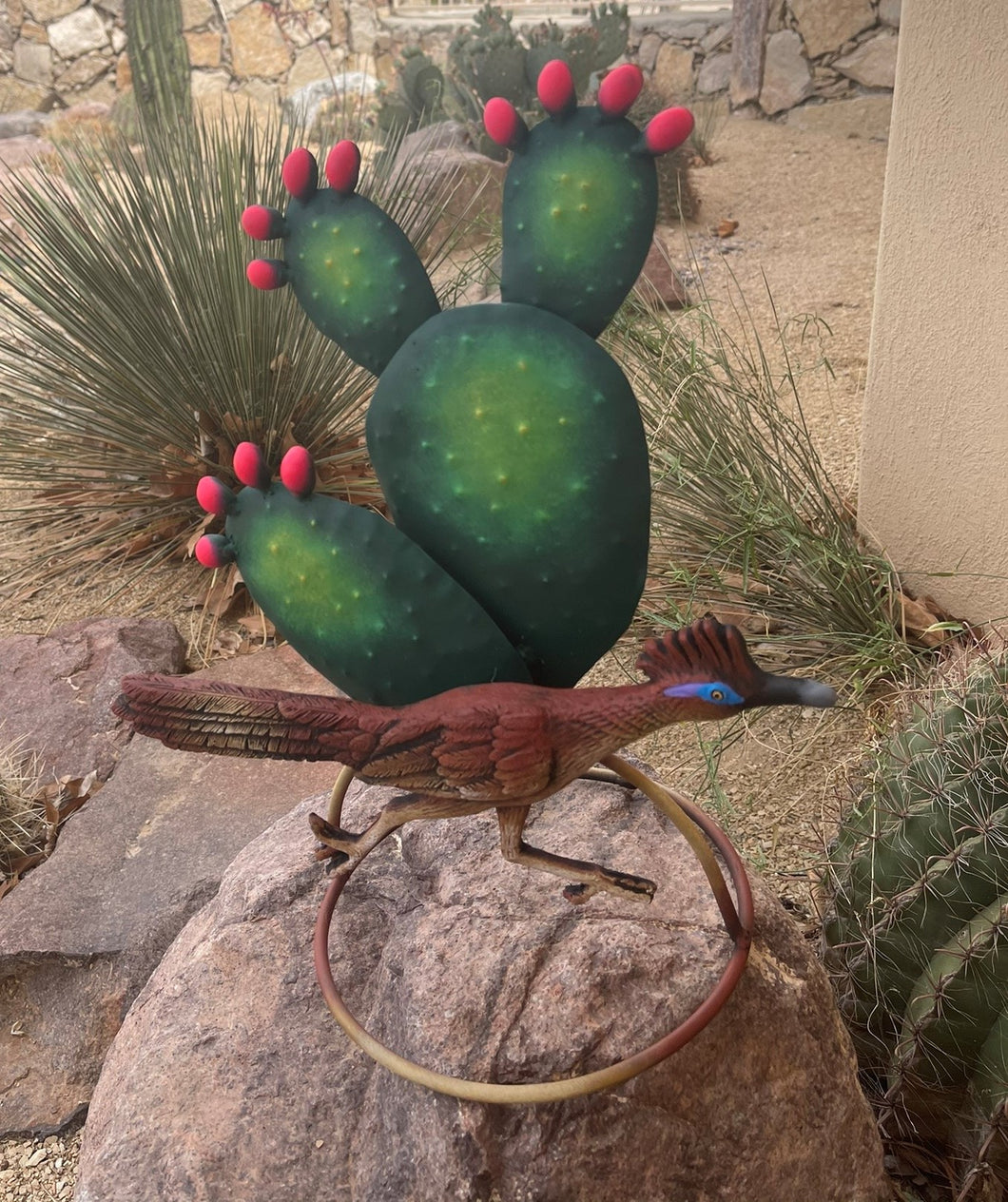 roadrunner and cactus yard art