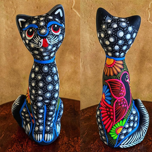 Hand Painted Cat Figurine Black and White